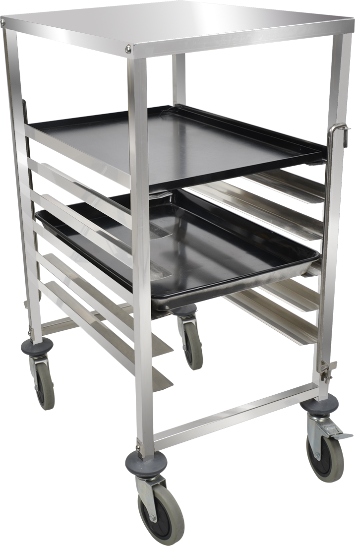 Trolley Loyang Kue Garis Tunggal Stainless Steel dengan Papan Atas